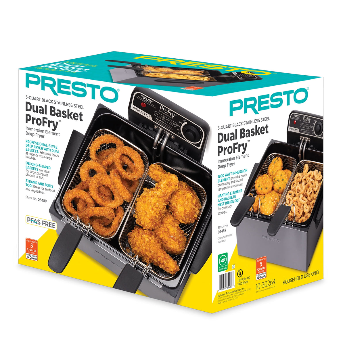 Presto 5 Qt Dual Basket Pro Fry Immersion Element Black Deep Fryer 05489