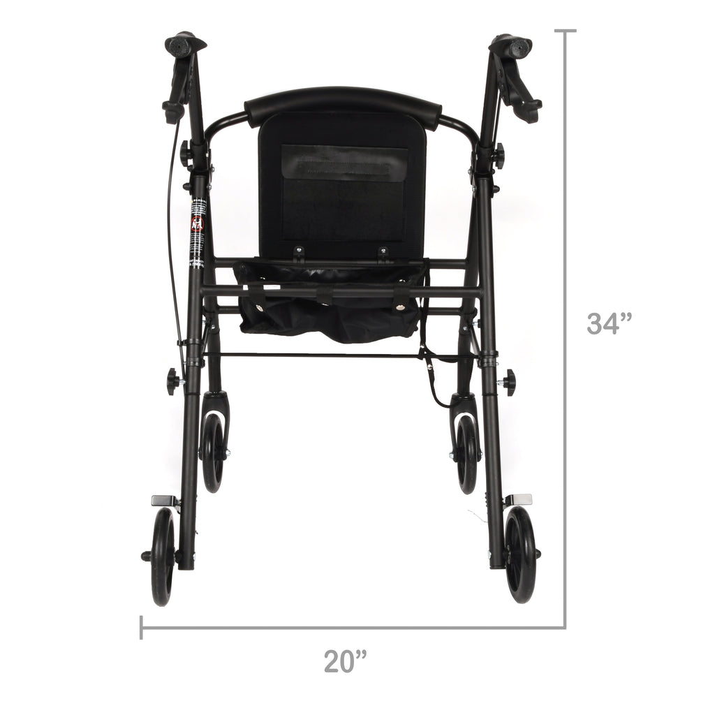 Equate Rolling Walker Rollator with Seat and Wheels, Black, 350 lb Capacity