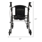 Equate Rolling Walker Rollator with Seat and Wheels, Black, 350 lb Capacity