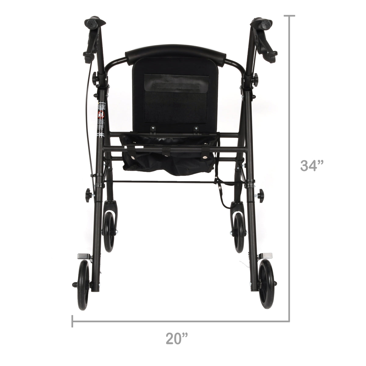 Equate Rolling Walker Rollator with Seat and Wheels, Black, 350 lb Capacity