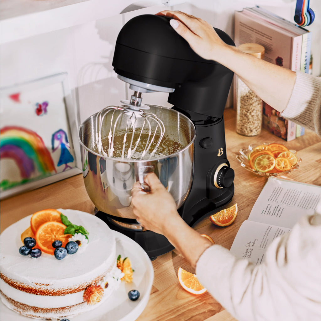 Beautiful 5.3 Qt Stand Mixer, Black Sesame with Flat Beater, Dough Hook, Balloon Whisk