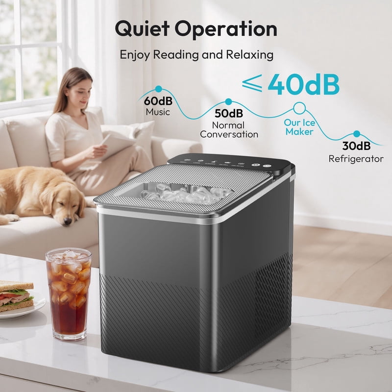 EUHOMY Portable Countertop Ice Maker, 26.5 lbs/24H, 2 Ice Sizes, Self-Cleaning, Grey