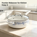 The Pioneer Woman 12-Piece Classic Aluminum Cookware Set, Ceramic Nonstick, Pots and Pans Set with Decal Pattern, Agatha Blue