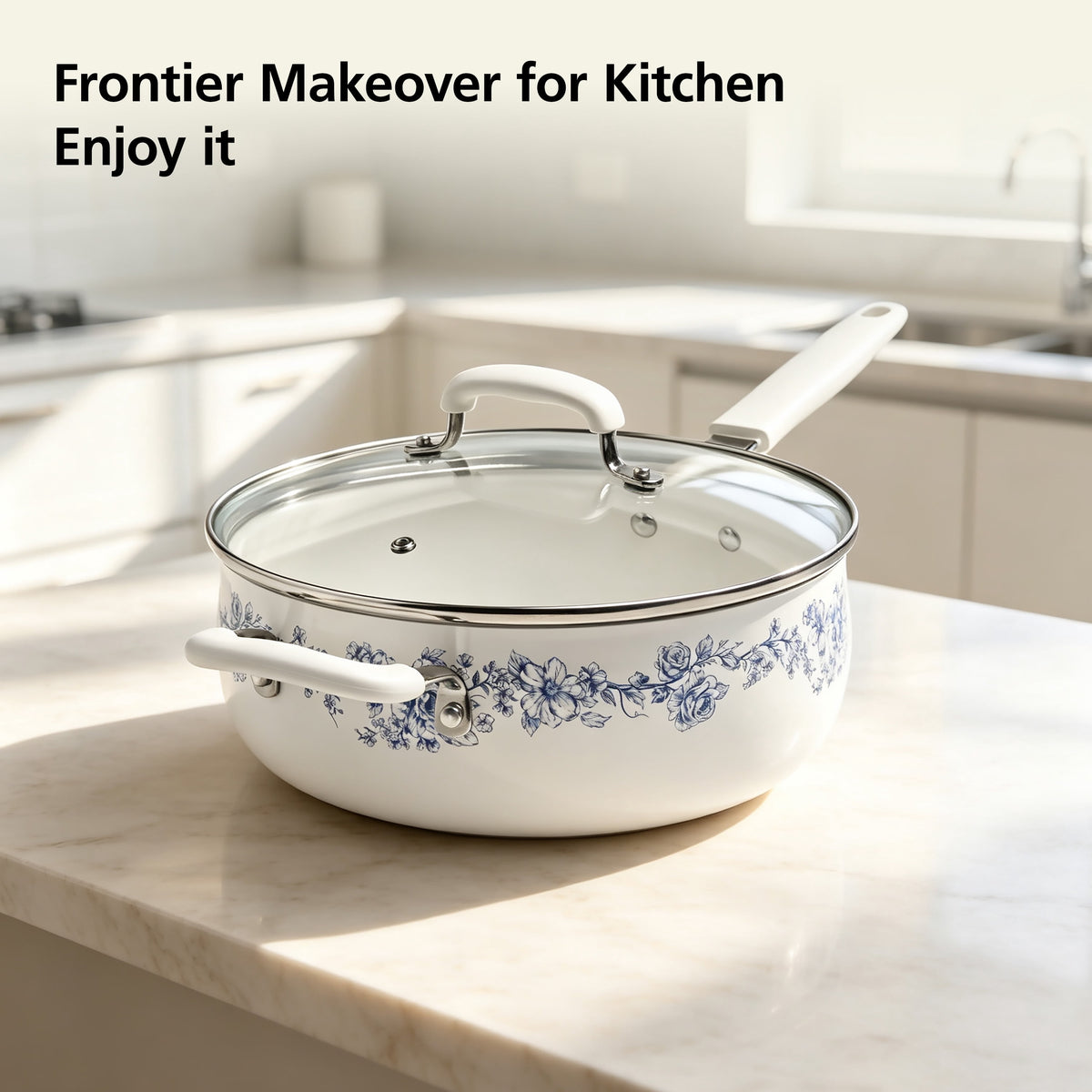 The Pioneer Woman 12-Piece Classic Aluminum Cookware Set, Ceramic Nonstick, Pots and Pans Set with Decal Pattern, Agatha Blue