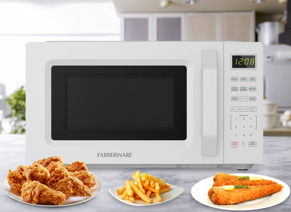 Farberware Countertop Microwave Oven, 0.7 cu ft, 700 W, Auto-Cook Functions, White