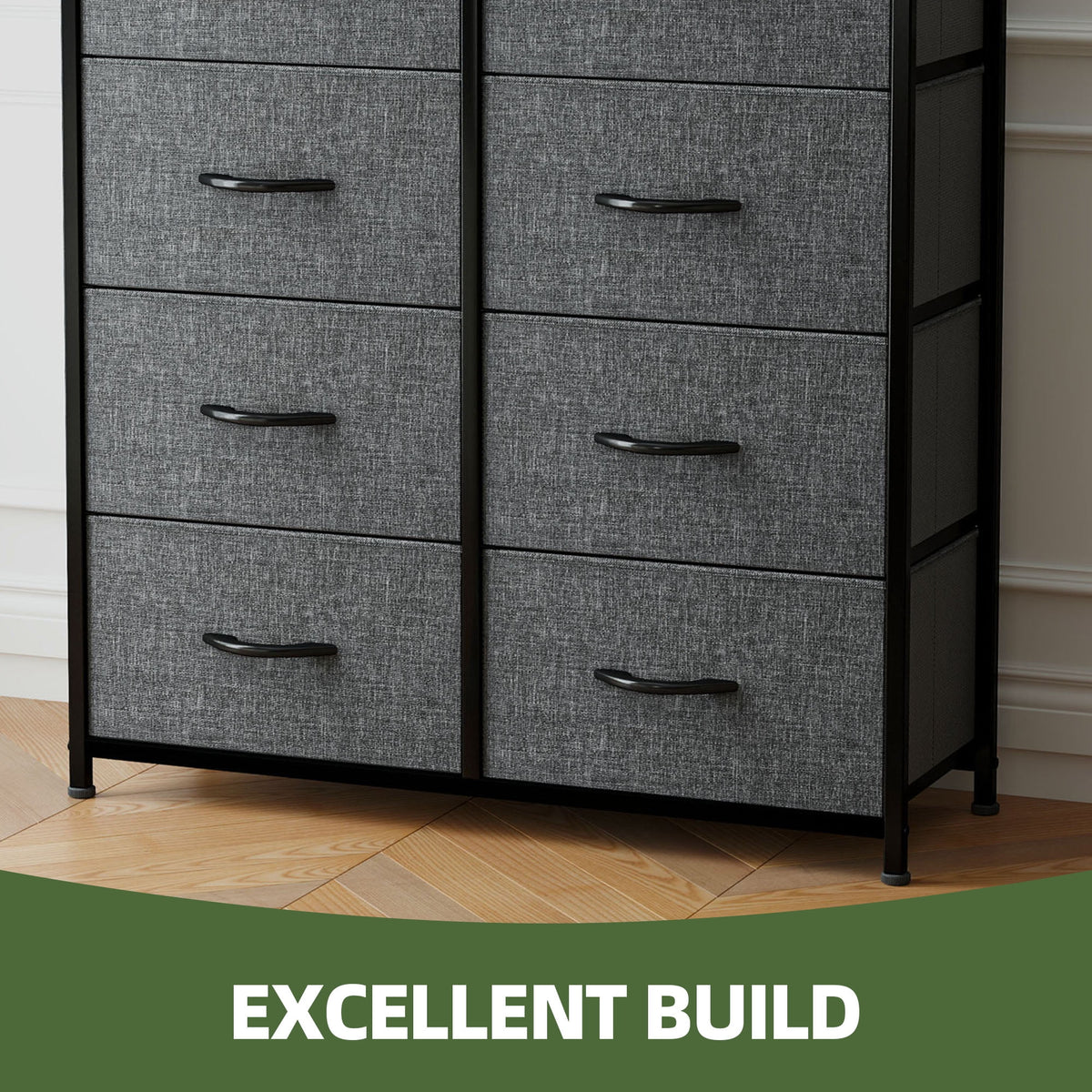 Uforic 8 Drawers Dresser Chest of Drawers for Fabric Storage Dressers for Living Room Black Gray