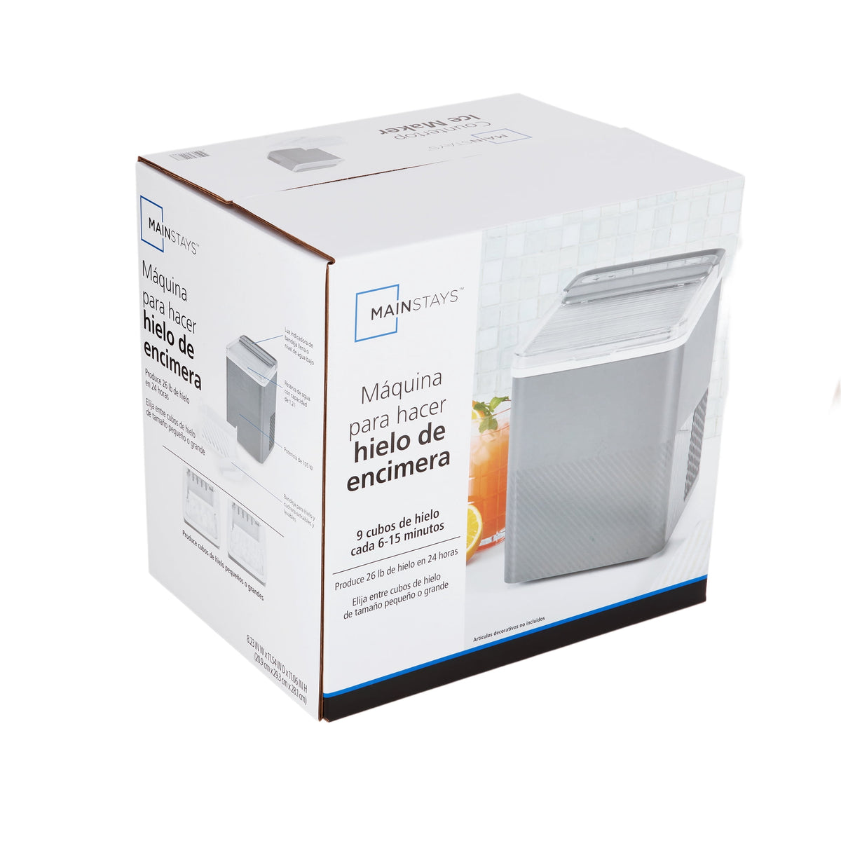 Mainstays Portable Countertop Ice Maker, 26 lbs Per Day, Compact Ice Machine with Quick Ice Cycles, No Plumbing Required, Grey