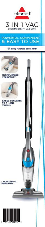 BISSELL 3-in-1, Corded, Stick Vacuum, Carpet, Area Rugs, Hardfloor, Upholstery, Removable Hand Vac, Lightweight, Easy Empty, 2030, Blue & Gray