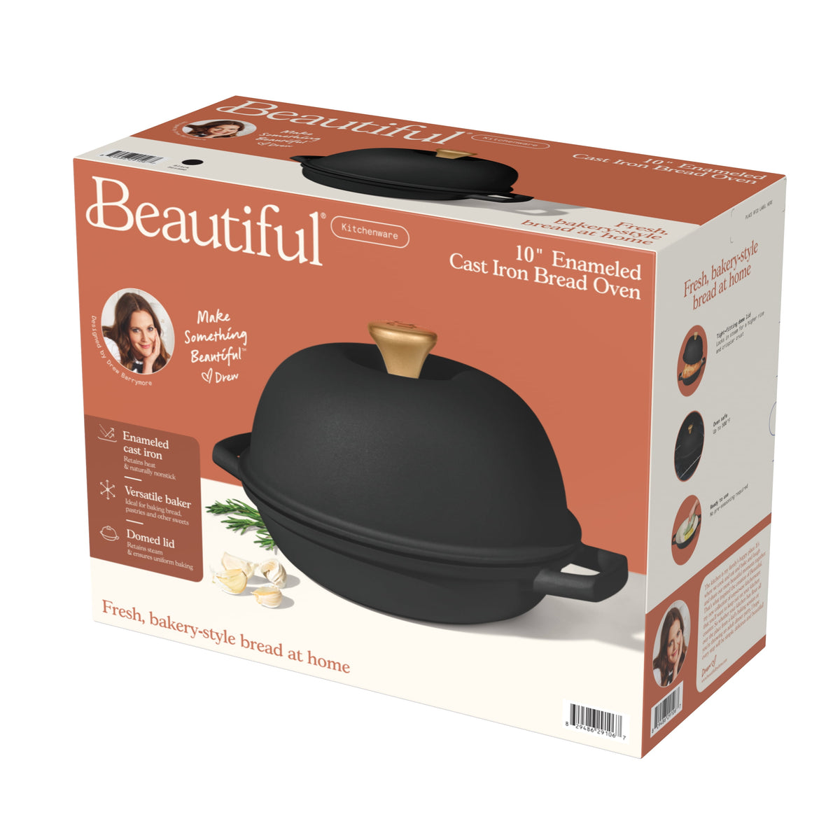 Beautiful Enameled Cast Iron Bread Oven, 10 inch, Round, Black Sesame by Drew Barrymore