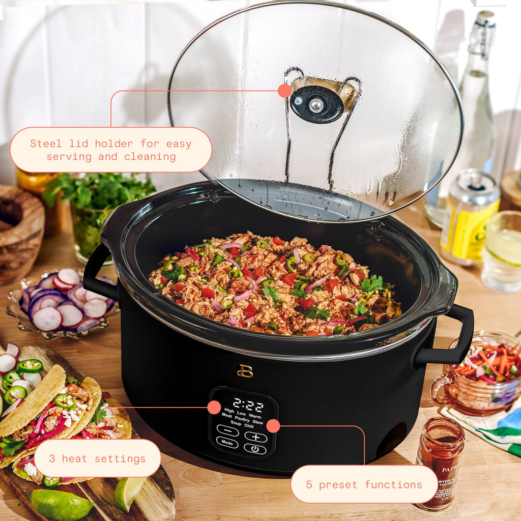 Beautiful 6 Qt Programmable Slow Cooker, Black Sesame by Drew Barrymore