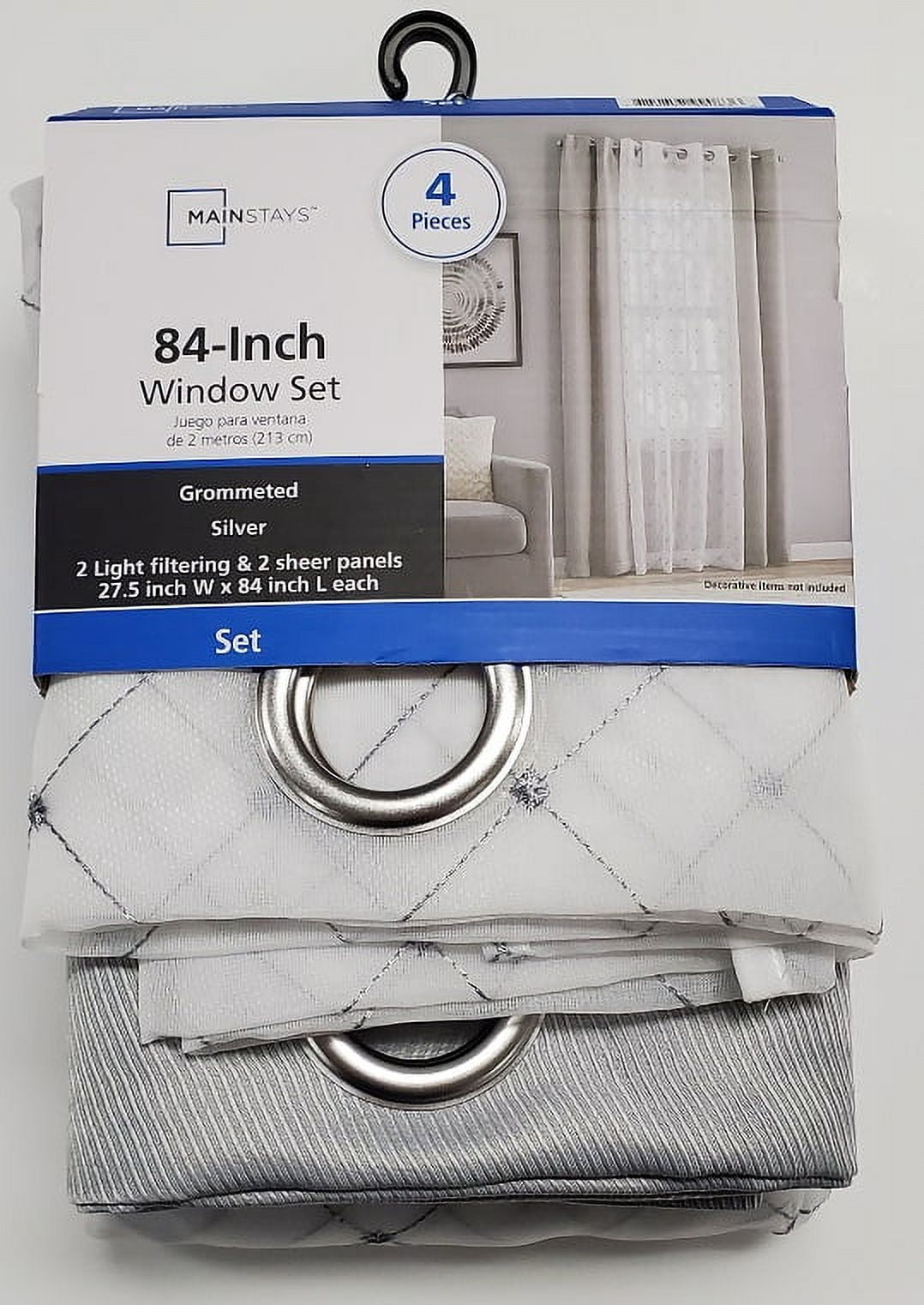 Mainstays Embroidered Curtain Panels, Set of 4, Grey, 27.5" W x 84" L