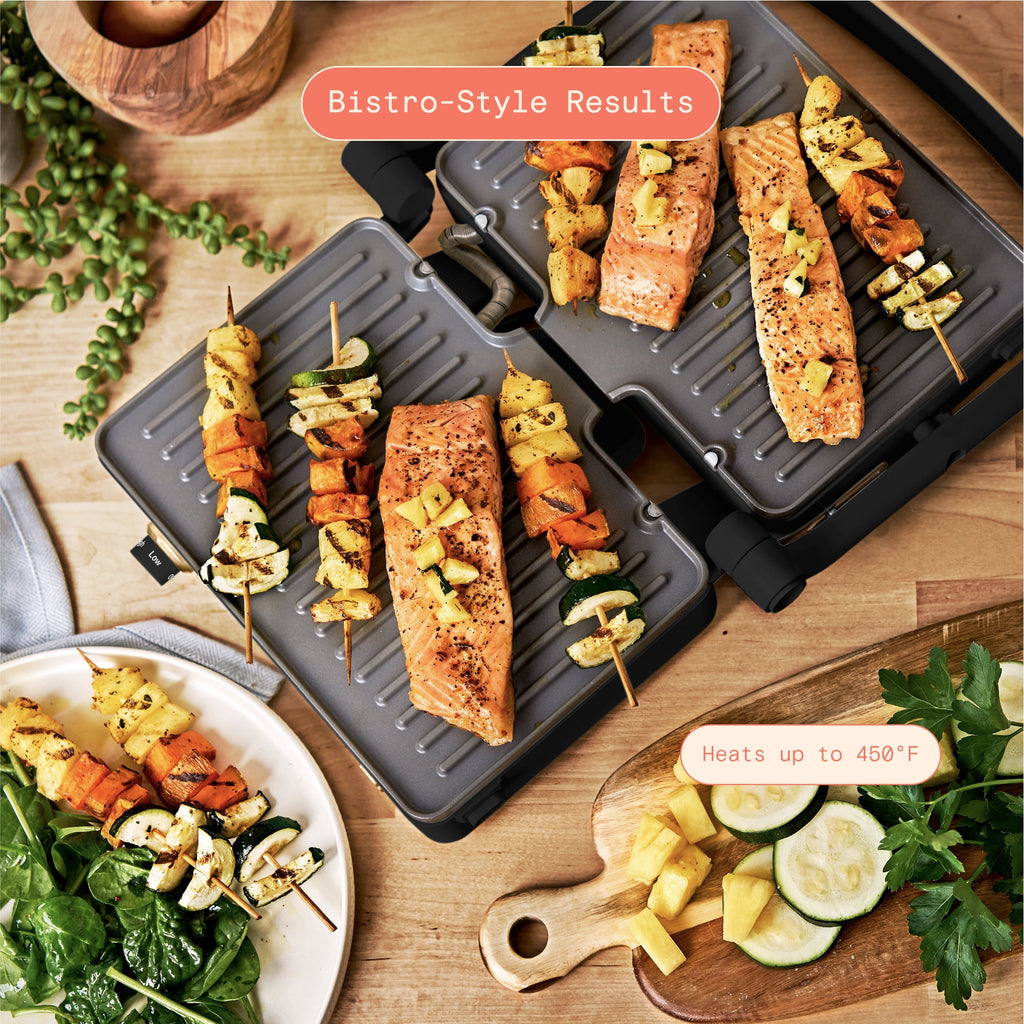 Beautiful 2-in-1 Panini Press & Grill with Detachable Plates, Black Sesame by Drew Barrymore