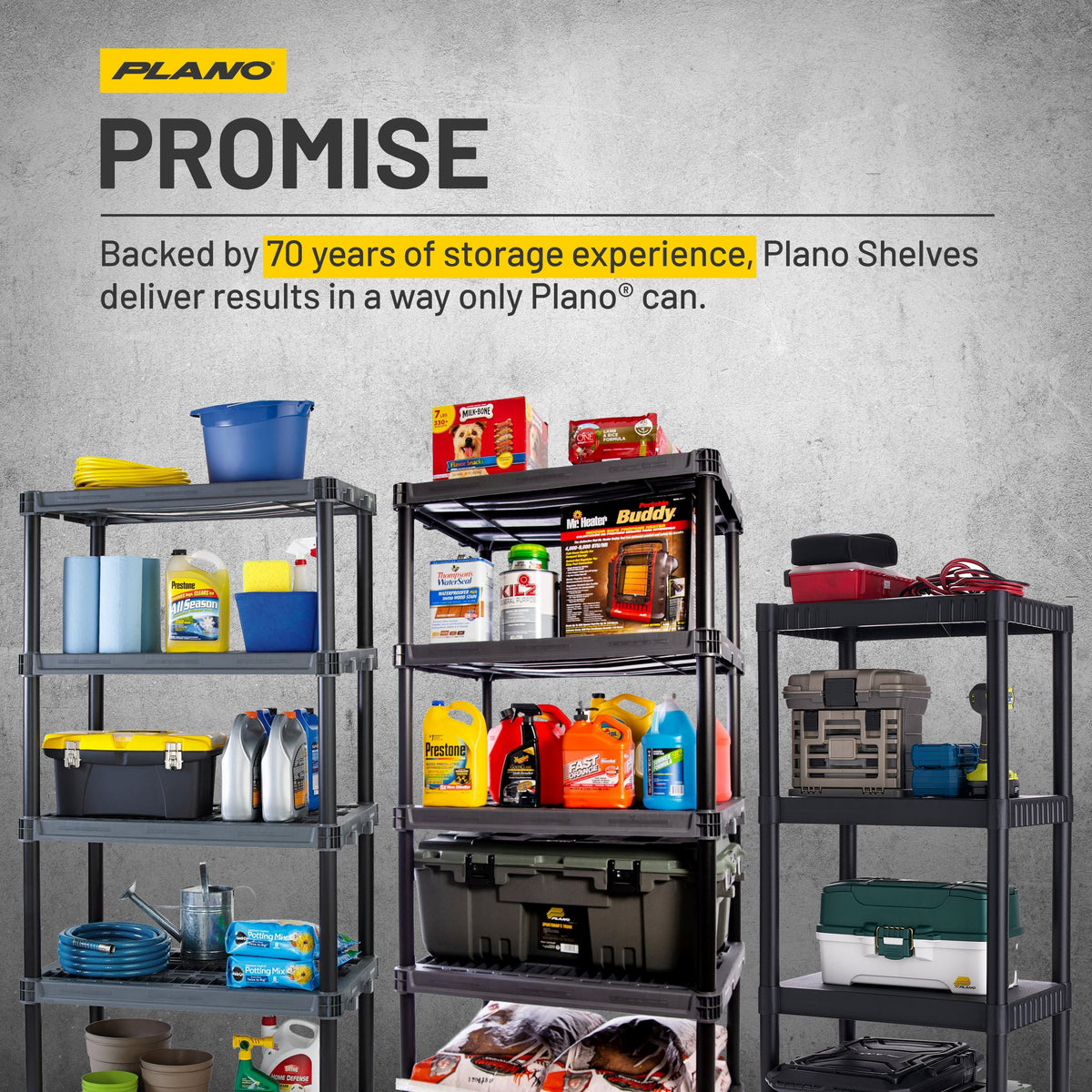Plano 4-Shelf Standard Duty Plastic Storage Shelves, 48” x 21” x 14”, 200lb Capacity