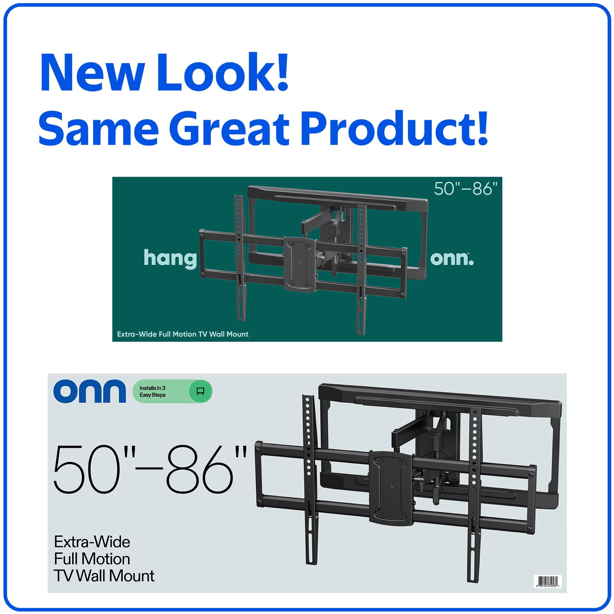 onn Full Motion TV Wall Mount for 50" to 86" TVs, UL Listed, swivel ±45°, up to +15/-15°Tilting