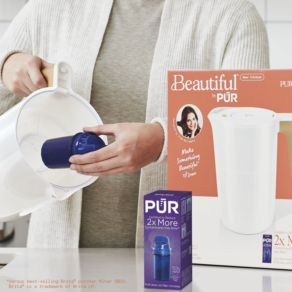 Beautiful by PUR 12 Cup Water Filtration Pitcher, W 10.2" x H 10.6" x L 6.8", White Icing (PPT120W)