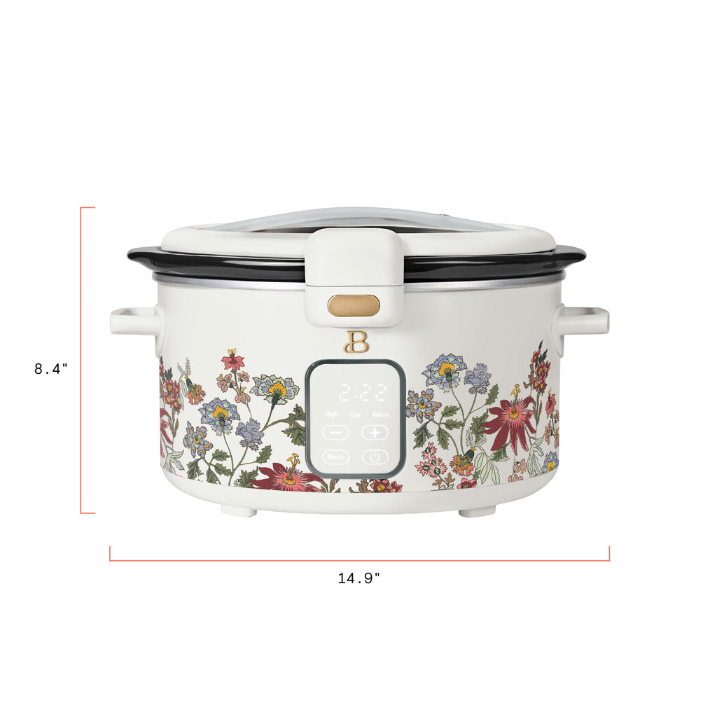 Beautiful 4 Qt Digital Slow Cooker with Hinged Locking Lid, Wildflower White by Drew Barrymore