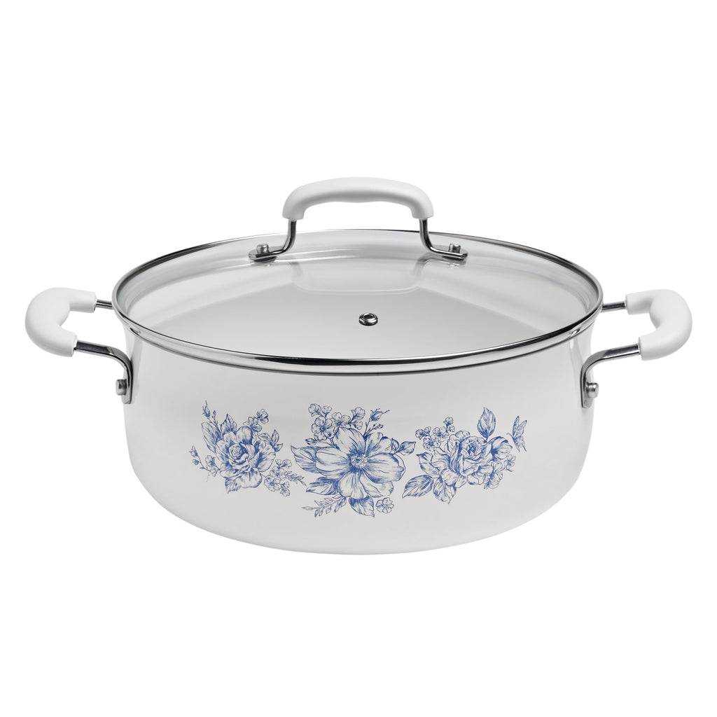 The Pioneer Woman 12-Piece Classic Aluminum Cookware Set, Ceramic Nonstick, Pots and Pans Set with Decal Pattern, Agatha Blue