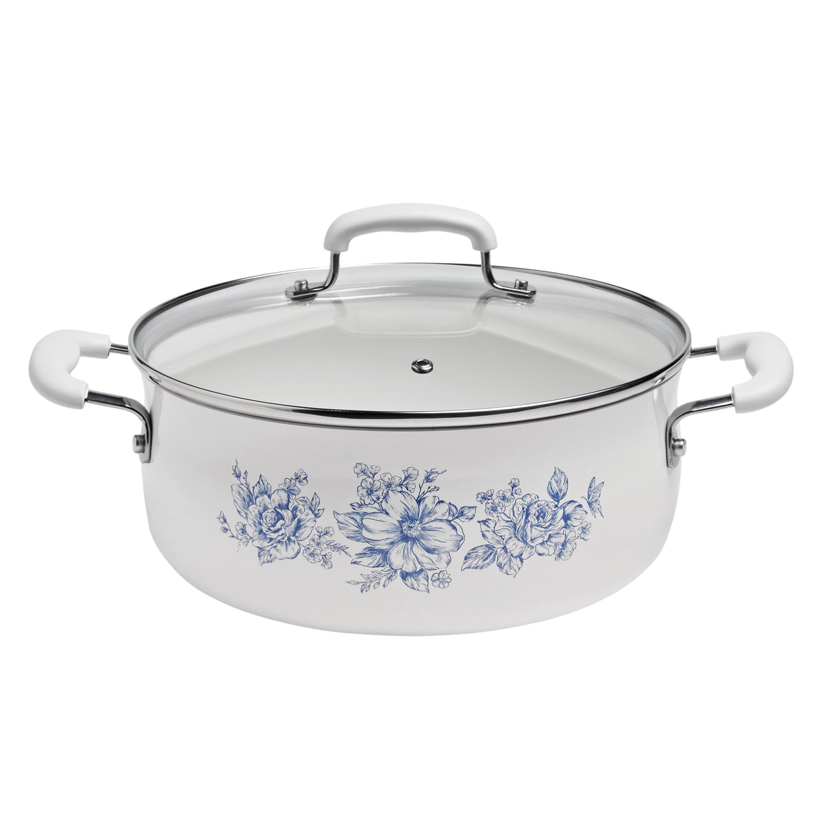 The Pioneer Woman 12-Piece Classic Aluminum Cookware Set, Ceramic Nonstick, Pots and Pans Set with Decal Pattern, Agatha Blue