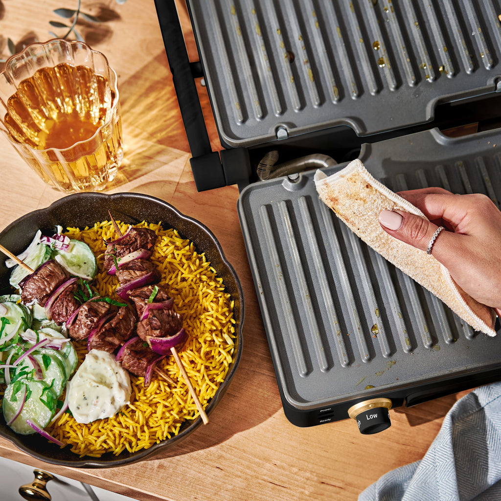 Beautiful 2-in-1 Panini Press & Grill with Detachable Plates, Black Sesame by Drew Barrymore