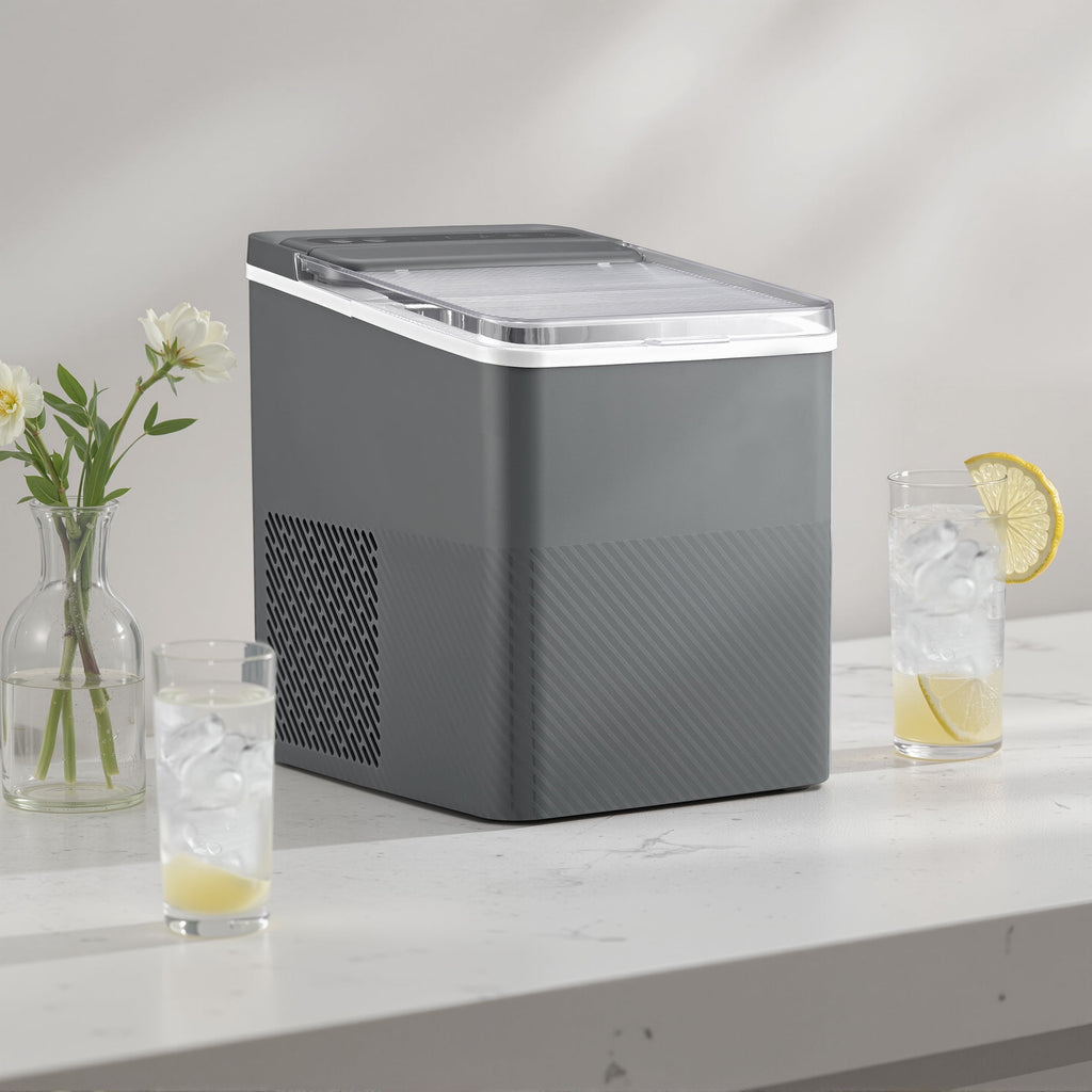 Mainstays Portable Countertop Ice Maker, 26 lbs Per Day, Compact Ice Machine with Quick Ice Cycles, No Plumbing Required, Grey