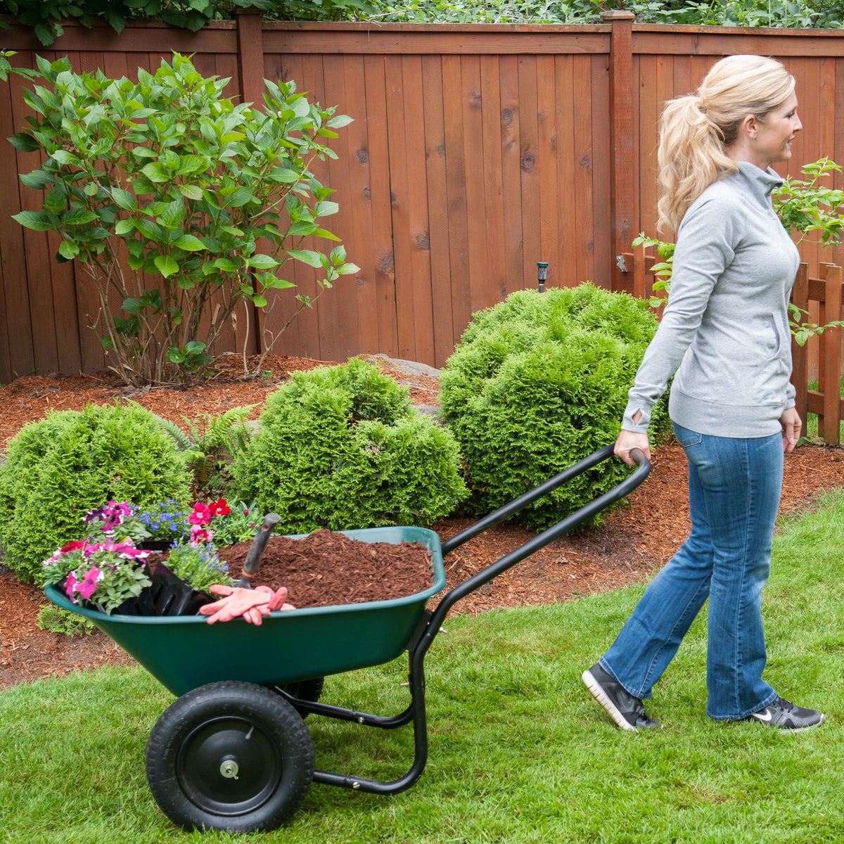 Original Marathon Yard Rover Poly Tray, 2-Wheel Home Garden Wheelbarrow Cart, 300 lb. Capacity