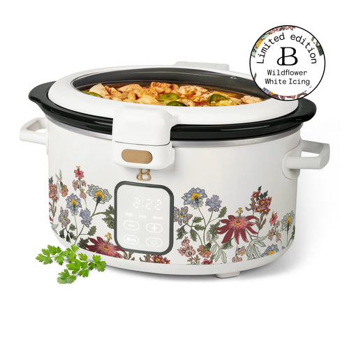 Beautiful 4 Qt Digital Slow Cooker with Hinged Locking Lid, Wildflower White by Drew Barrymore