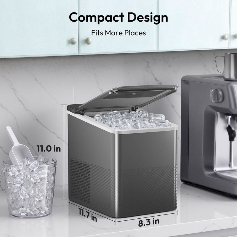 EUHOMY Portable Countertop Ice Maker, 26.5 lbs/24H, 2 Ice Sizes, Self-Cleaning, Grey