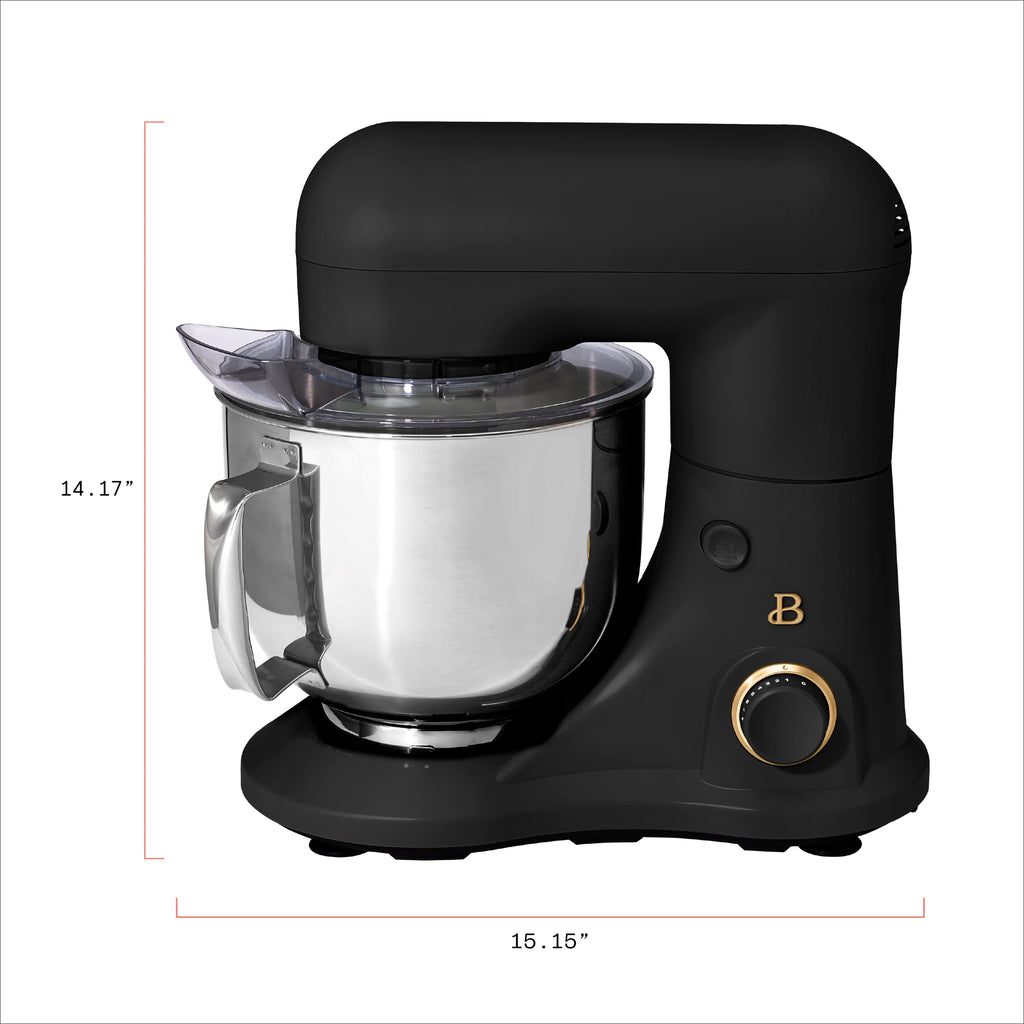 Beautiful 5.3 Qt Stand Mixer, Black Sesame with Flat Beater, Dough Hook, Balloon Whisk