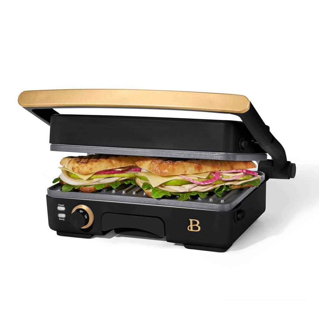Beautiful 2-in-1 Panini Press & Grill with Detachable Plates, Black Sesame by Drew Barrymore
