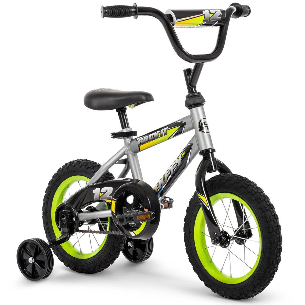 Huffy 12" Rock It Kids' Bike, Fits Riders 37" - 42", Gray/Green, Youth, Boys