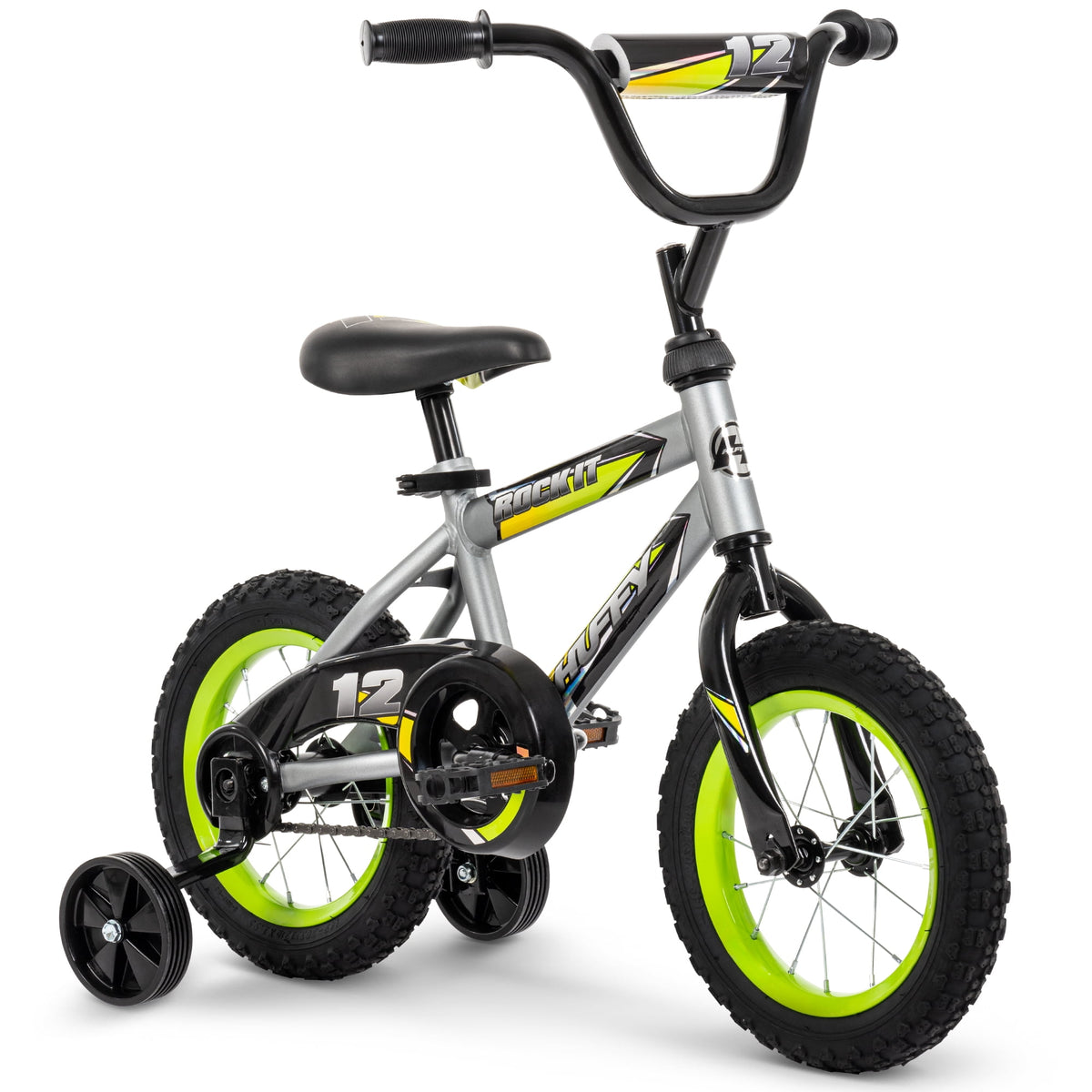 Huffy 12" Rock It Kids' Bike, Fits Riders 37" - 42", Gray/Green, Youth, Boys