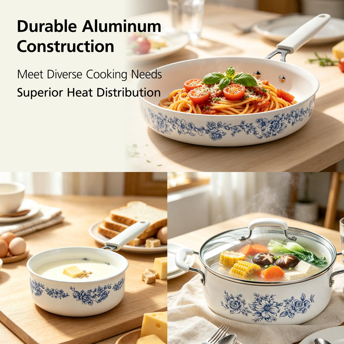 The Pioneer Woman 12-Piece Classic Aluminum Cookware Set, Ceramic Nonstick, Pots and Pans Set with Decal Pattern, Agatha Blue