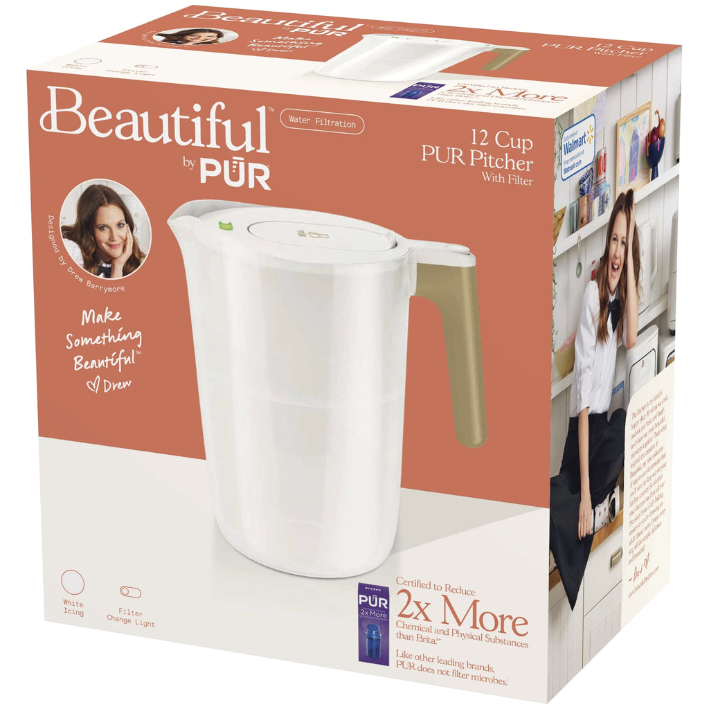 Beautiful by PUR 12 Cup Water Filtration Pitcher, W 10.2" x H 10.6" x L 6.8", White Icing (PPT120W)