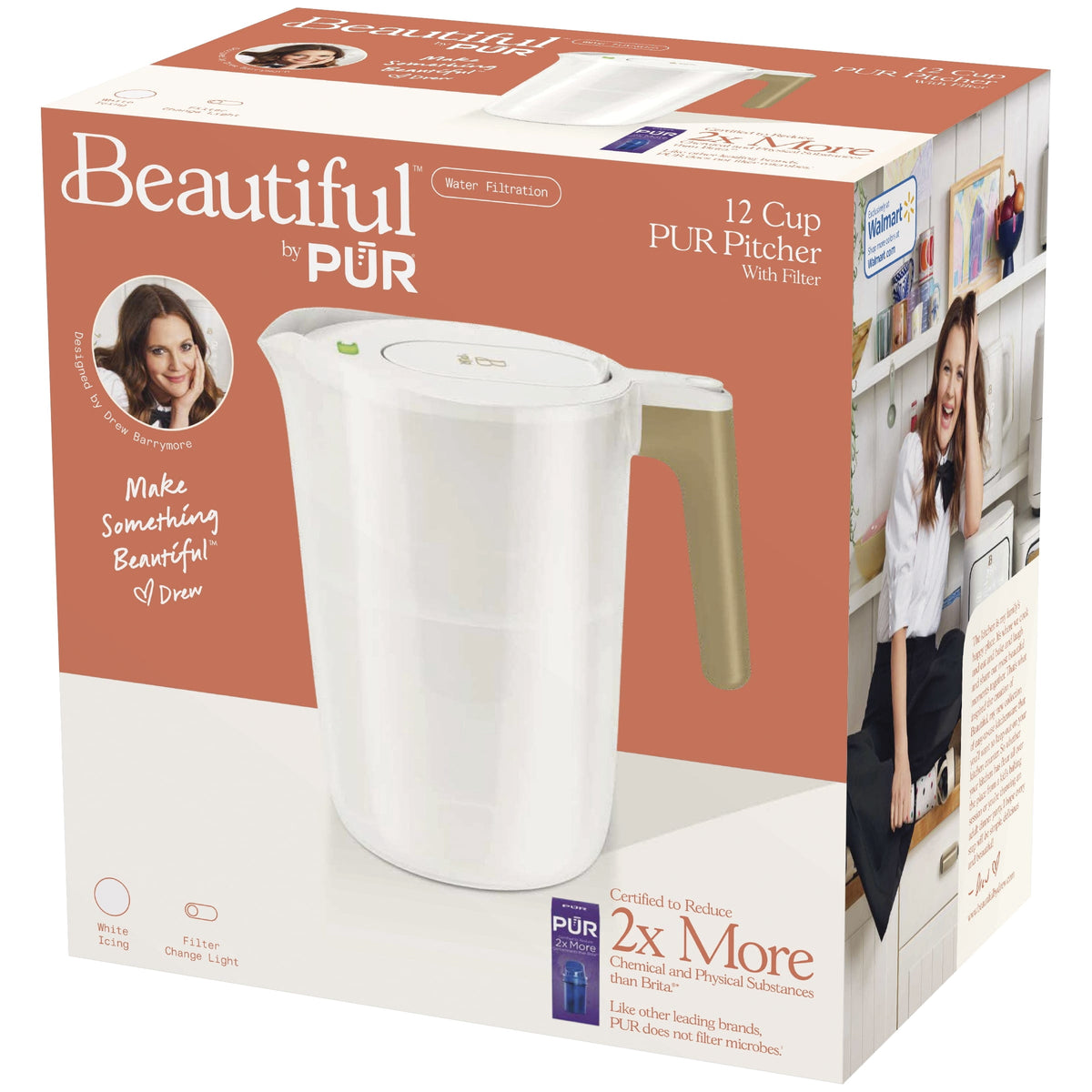 Beautiful by PUR 12 Cup Water Filtration Pitcher, W 10.2" x H 10.6" x L 6.8", White Icing (PPT120W)