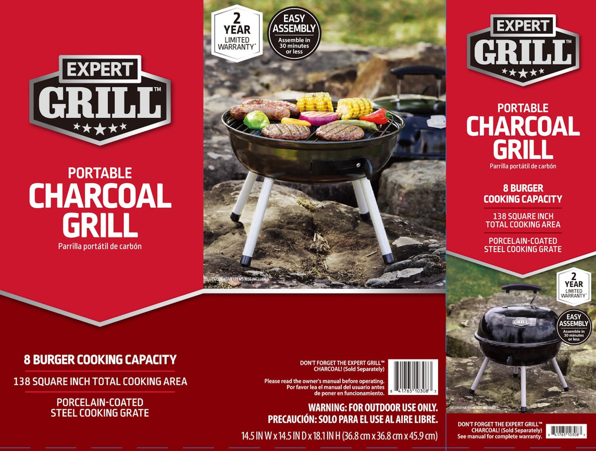 Expert Grill 14.5 in Portable Charcoal Grill, Black