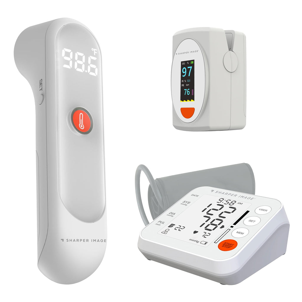 Sharper Image Health Kit 3 Piece Set with Forehead Thermometer Blood Pressure Monitor Pulse Oximeter, Accu-Sensor Technology, Portable Design, 1 Count