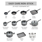 T-fal Easy Care Nonstick Cookware, 20 piece Set, Grey, B087SKDW
