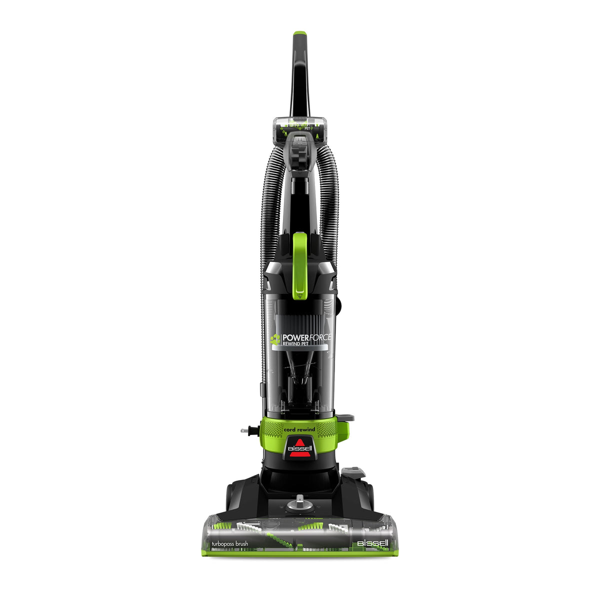 BISSELL PowerForce Helix Turbo Rewind Pet, Upright Vacuum, Pet Friendly, Automatic Cord Rewind, Powerful Pet Hair Pickup, Extra-Wide Cleaning Path, 3333, Black & Green