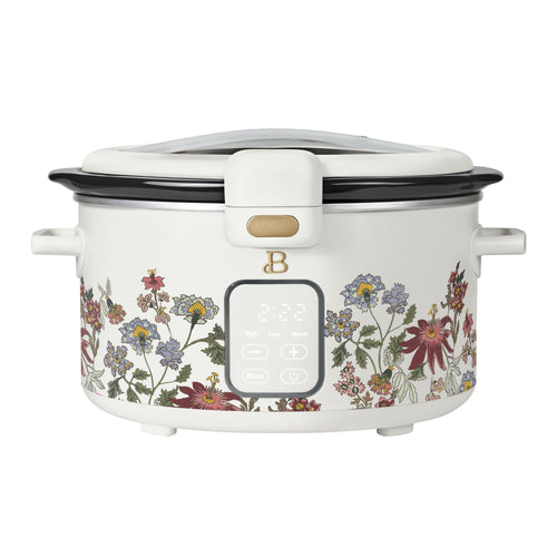 Beautiful 4 Qt Digital Slow Cooker with Hinged Locking Lid, Wildflower White by Drew Barrymore