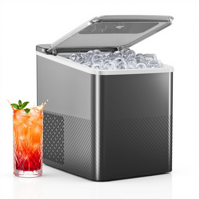 EUHOMY Portable Countertop Ice Maker, 26.5 lbs/24H, 2 Ice Sizes, Self-Cleaning, Grey
