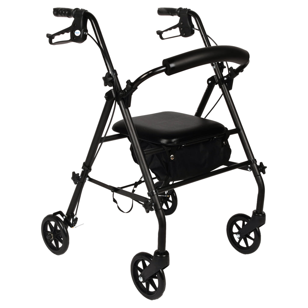 Equate Rolling Walker Rollator with Seat and Wheels, Black, 350 lb Capacity