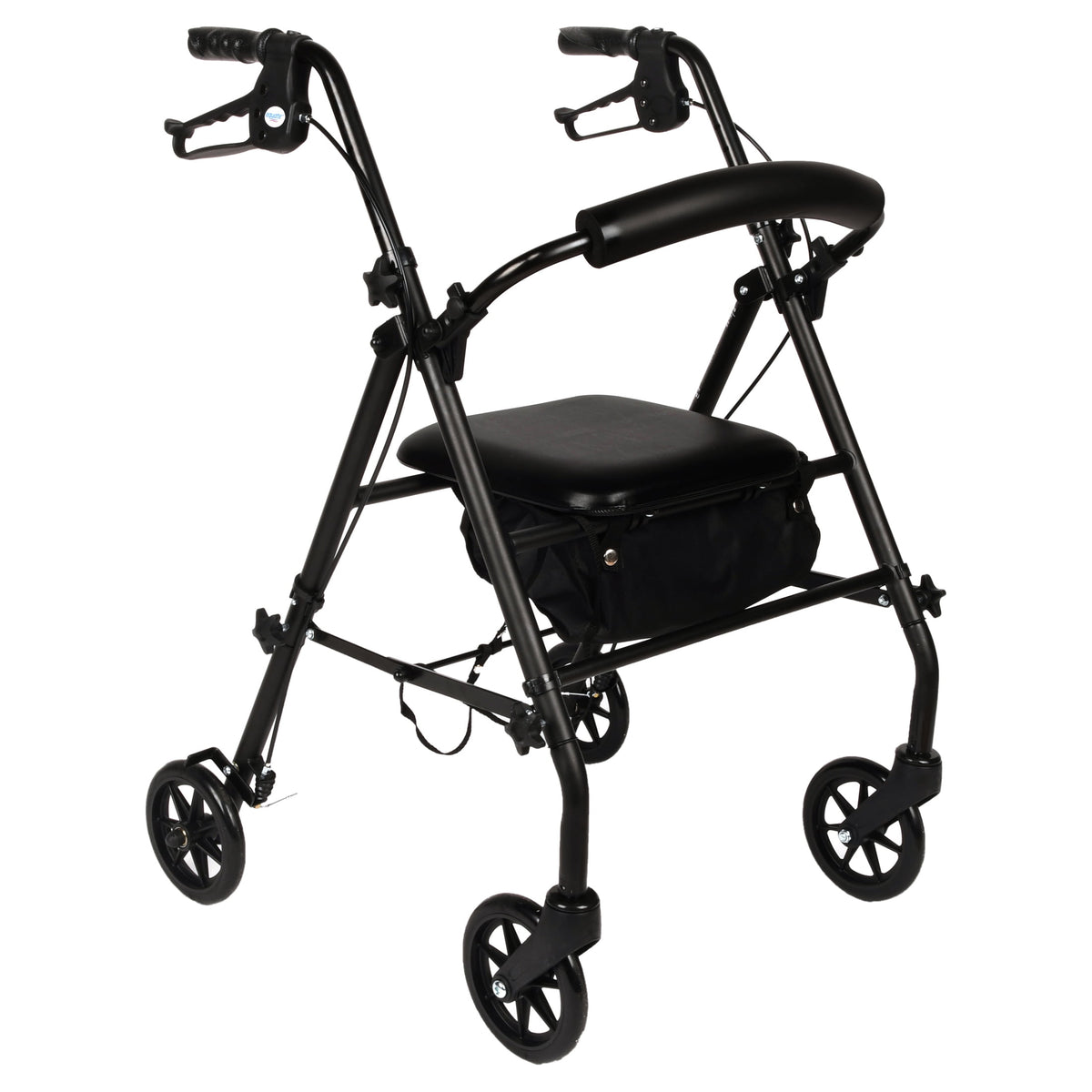 Equate Rolling Walker Rollator with Seat and Wheels, Black, 350 lb Capacity