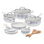 The Pioneer Woman 12-Piece Classic Aluminum Cookware Set, Ceramic Nonstick, Pots and Pans Set with Decal Pattern, Agatha Blue