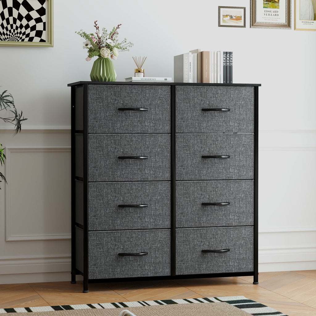 Uforic 8 Drawers Dresser Chest of Drawers for Fabric Storage Dressers for Living Room Black Gray
