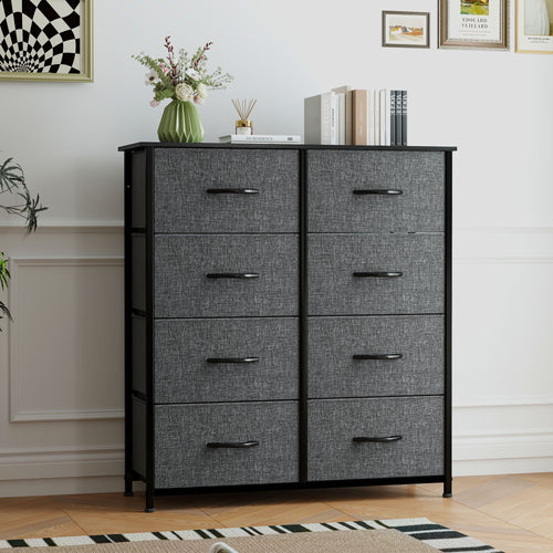 Uforic 8 Drawers Dresser Chest of Drawers for Fabric Storage Dressers for Living Room Black Gray