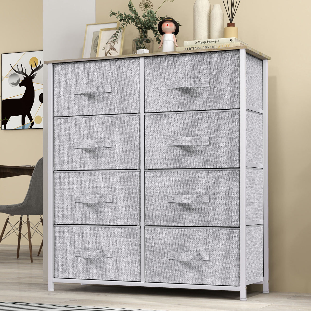 Uforic 8 Drawers Dresser Chest of Drawers for Fabric Storage Dressers for Living Room Black Gray
