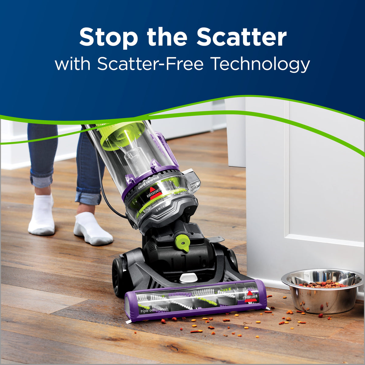 BISSELL PowerLifter Swivel Pet Rewind, Bagless, Upright Vacuum, Pet Friendly, Triple Action Brush Roll, Automatic Cord Rewind, Scatter Free Technology, 2259, Black & Purple