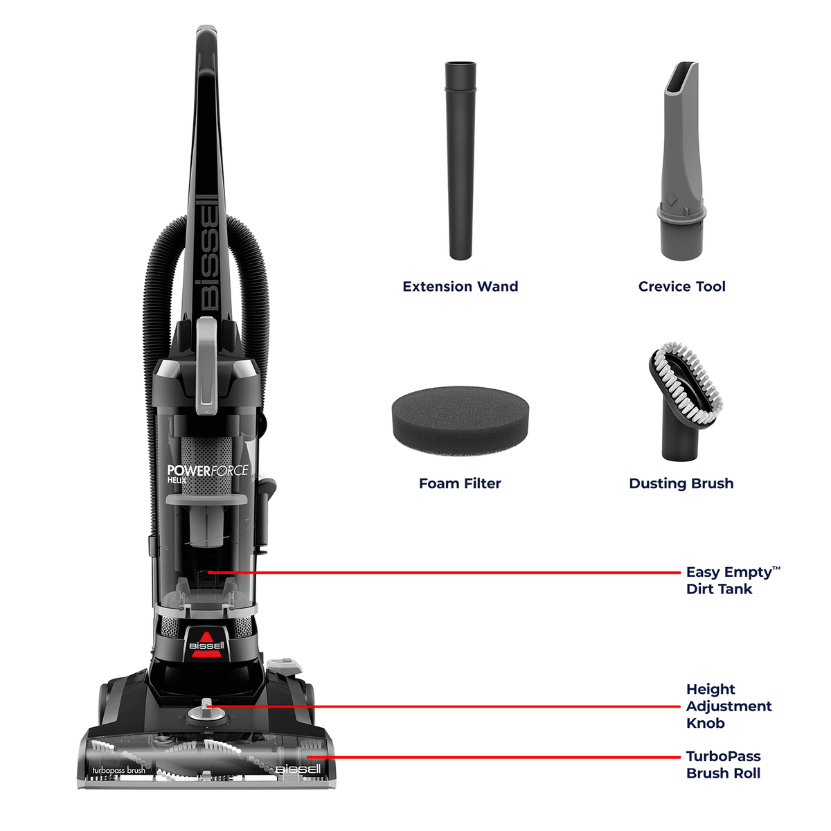 BISSELL PowerForce Helix, Bagless, Upright Vacuum, Pet Friendly, Helix Dirt Separation System, Lightweight, 4364, Gray & Black