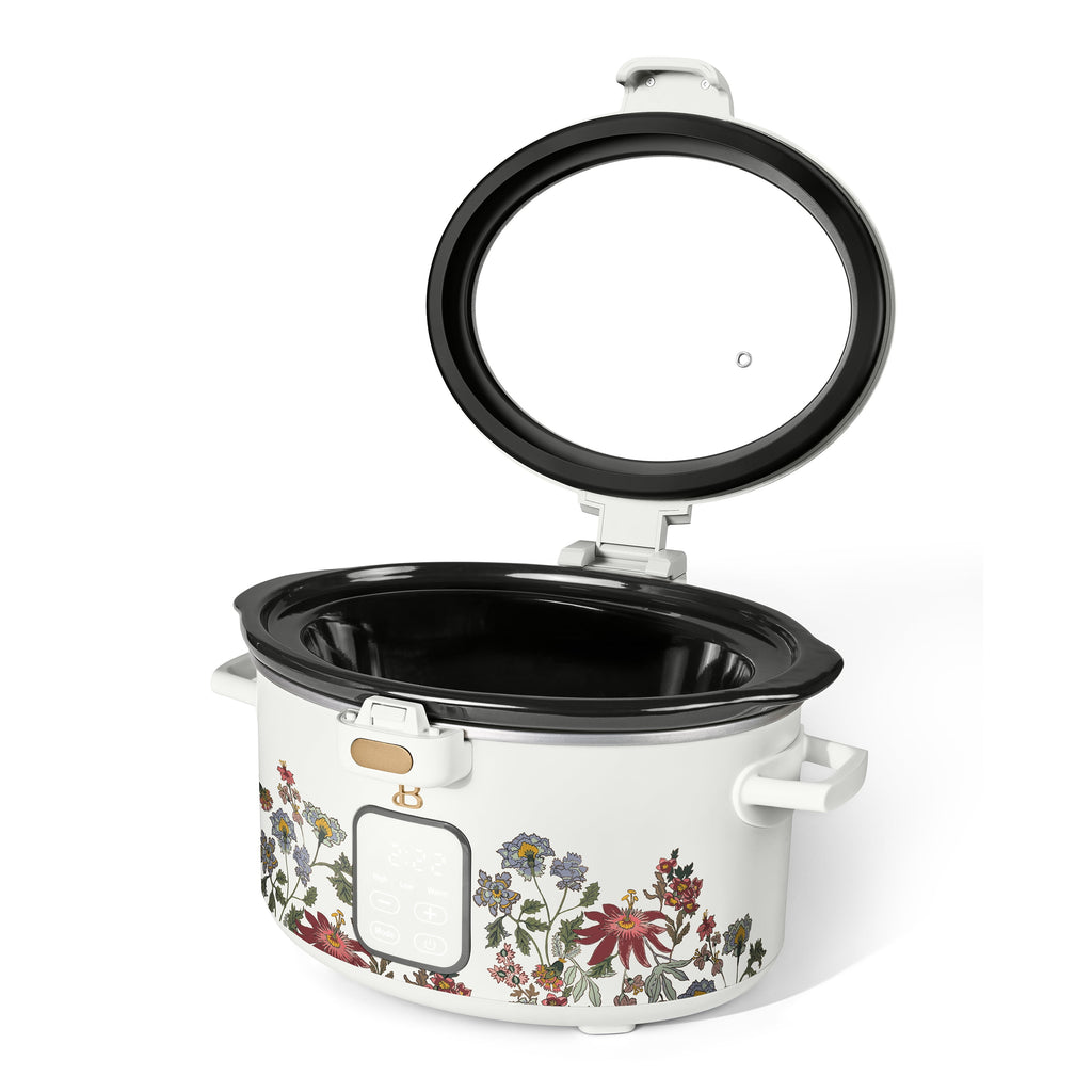 Beautiful 4 Qt Digital Slow Cooker with Hinged Locking Lid, Wildflower White by Drew Barrymore