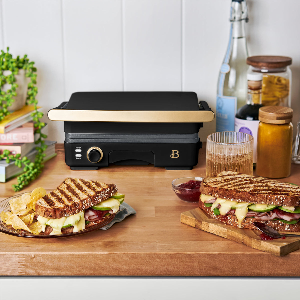 Beautiful 2-in-1 Panini Press & Grill with Detachable Plates, Black Sesame by Drew Barrymore
